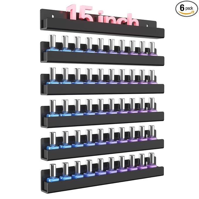 NIUBEE Nail Polish Organizer Wall Mounted, Nail Polish Shelves, 15" 6 Pack