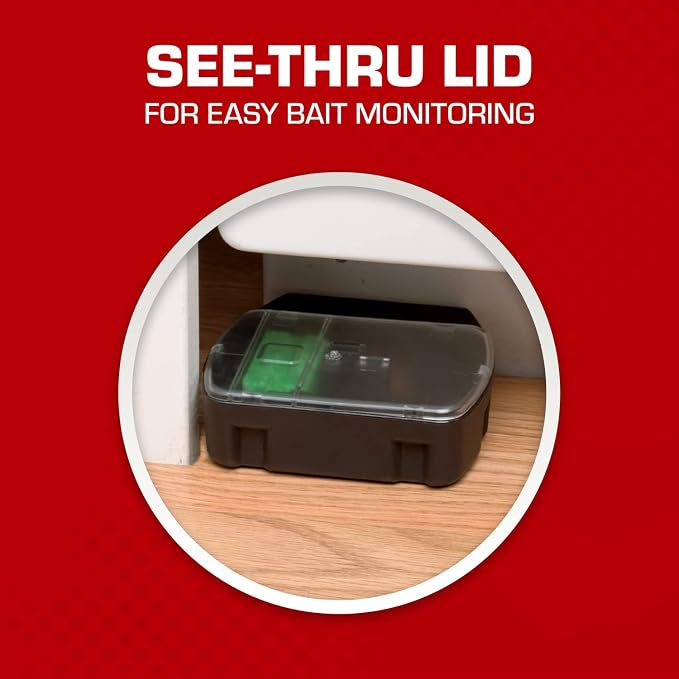 Tomcat Mouse Killer, Child & Dog Resistant, Refillable Station and 16 Baits | Weather-Resistant Indoor/Outdoor Bait Station with Clear Monitoring Lid, 1 Station and 16 Bait Blocks