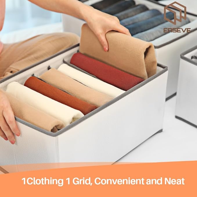 2 Pack 7-Grid Closet Organizers and Storage Bins with Dividers for Clothes