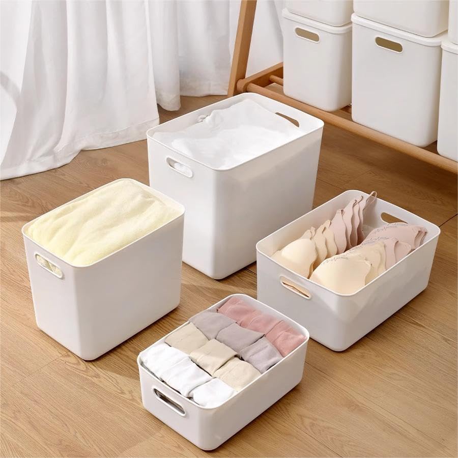 10 pack large plastic White storage bins with Lids, Toy Box Chest with Handle，Organizer Containers Baskets for Baby,Nursery，Shelves，Playroom, Bedroom，Office,Closet，home (White, 5XL+5S)