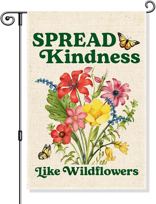 Spread Kindness Like Wildflowers Garden Flag, Funny Floral Yard Sign for Outside, Kindness Lawn Decor, Inclusion Equality Inspirational Human Kind Flags, Welcome Be Kind Yard Sign