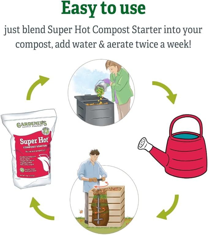 Gardeners Supply Company Super Hot Compost Starter | Compost Pile and Kitchen Waste Ultimate Booster | Activates 8 Bushels of Composts Materials Pile | 7 Pound Resealable Bag