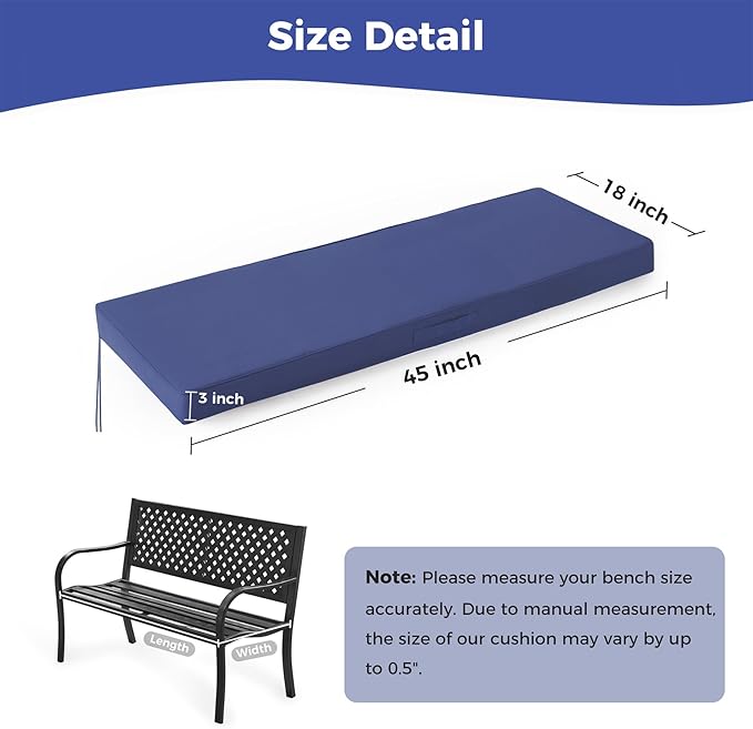 IPYNBAP Outdoor Bench Cushions for Outdoor Furniture, 45x18x3 Inch, Waterproof Bench Pillow, Fade Resistant Long Bench Seat Pads for Garden, Indoor, Porch Swing, Navy Blue