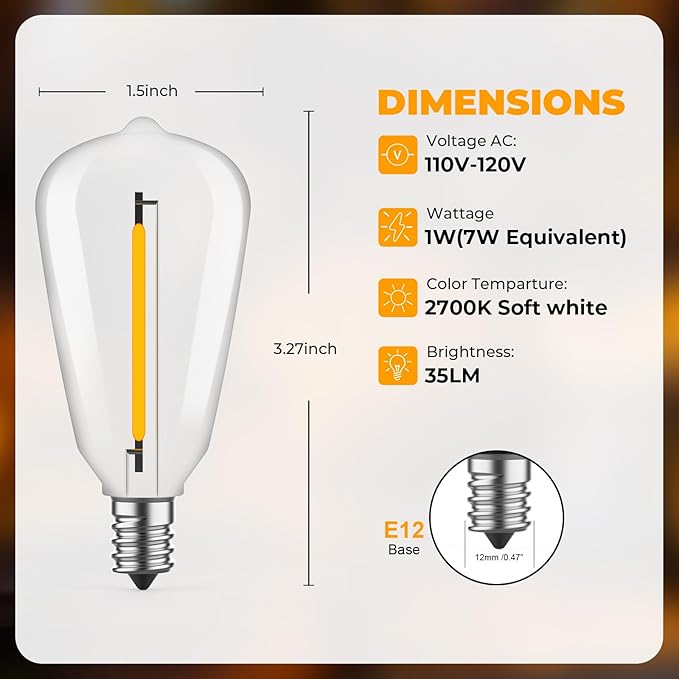 GvvooHome 90 Pack ST38 LED Replacement String Light Bulbs, 1Watt Equivalent to 7Watt Incandescant Bulb, Shatterproof E12 LED Bulb for Outdoor Patio Garden Vintage String Lights, Dimmable, 2700K