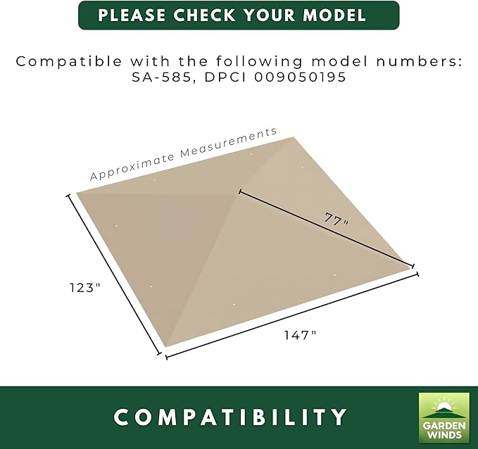 Garden Winds Heavy Duty Reinforced RipLock 500 Replacement Canopy Top Cover Compatible with Tiverton (Series 3) 10' x 12' Gazebo Models SA-585, DPCI 009050195 - Beige