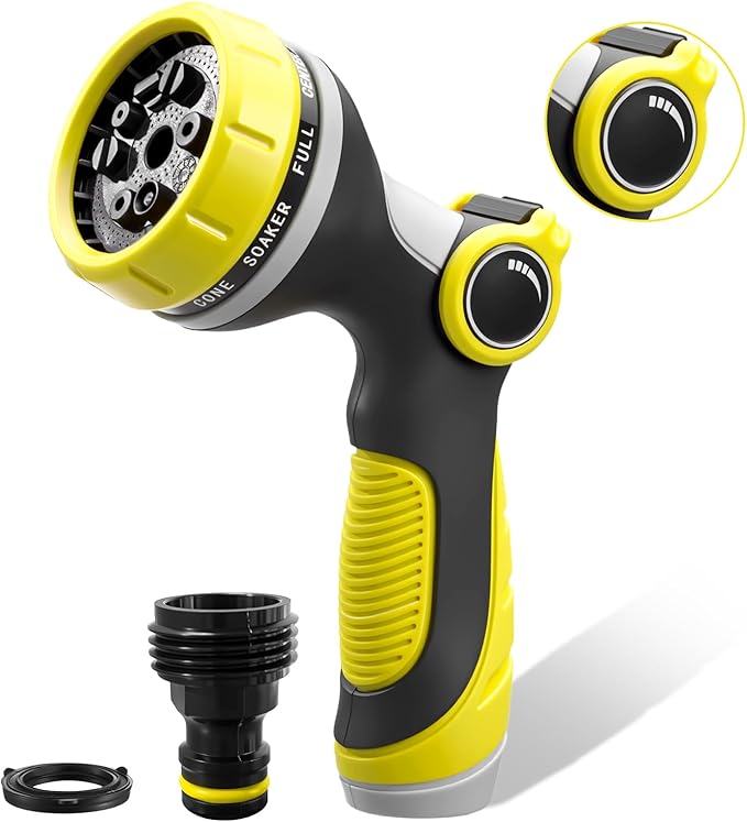 Garden Hose Nozzle,Hose Spray Nozzle with Adjustable 10 Watering Patterns,Slip Resistant High Pressure Water Hose Nozzle Sprayer for Plants & Lawns Watering,Car Washing and Pet Showering