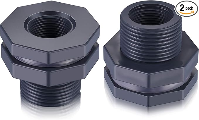 Outus 2 Pieces 3/4 Inch PVC Bulkhead Fitting for Rain Barrels, Aquariums, Water Barrel, Water Tanks, Bucket, Ponds, Pools