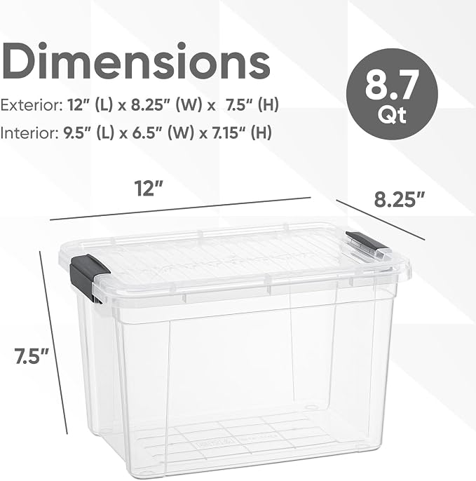 Superio 8.7 Quart Clear Plastic Storage Boxes with Lids, Stackable Organizer Containers, BPA-Free Storage Bins for Home, Office, School & Dorm, 5 Pack