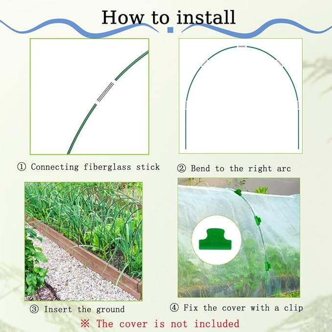 Greenhouse Hoops for Raised Beds,8ft Greenhouse Hoops,Grow Tunnel,6 Sets Garden Hoops Rustproof Plastic Coated Steel Support Frame Hoops for Raised Beds, Garden Tunnel Row Cover Hoops Kit