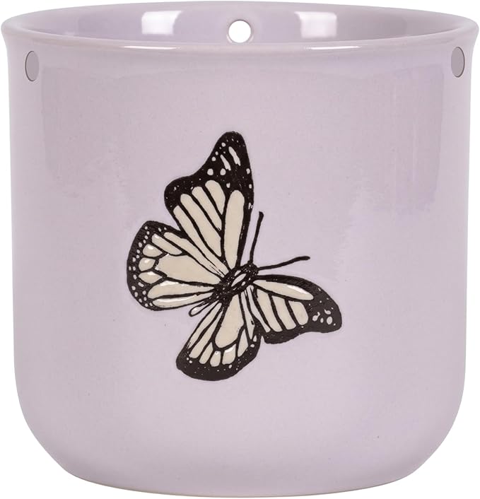 Blue Sky Clayworks Hanging Lilyanna Butterfly 5'' Flower Pot, Lilac Flutter for Garden Nooks
