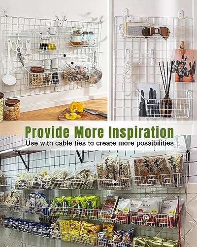 White Wall Grid Panel Hanging Wire Basket, 6 Pack