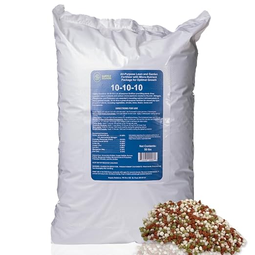 Supply Solutions 10-10-10 Complete Lawn & Garden Granular Fertilizer with Micronutrients – Balanced NPK Plant Food for Soil Health, Blooms & Roots – Safe for Vegetables, Fruits, Lawns (50 Pounds)