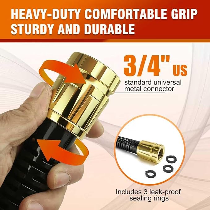 Garden Hose 100ft, Non-Expanding Lightweight Kink-Free Water Hose, Flexible Outdoor Hose with Aluminum Fittings, Abrasion Resistant & Easy to Store for Yard, Lawn, Car Washing, Watering