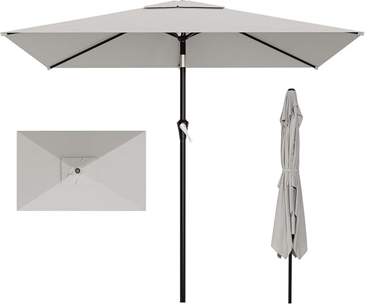 AreShark 6.5' x 10' Rectangular Patio Umbrellas for Outdoor, Outdoor Table Umbrella, Large Outdoor Patio Umbrellas with 6 Sturdy Ribs for Pool, Garden, Deck & Market (Light Gray)