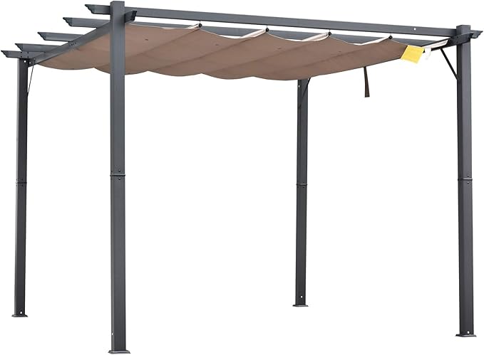 Outsunny 10' x 10' Aluminum Patio Pergola with Retractable Pergola Canopy, Backyard Shade Shelter for Porch, Outdoor Party, Garden, Grill Gazebo, Charcoal Gray