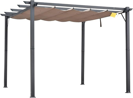 Outsunny 10' x 10' Aluminum Patio Pergola with Retractable Pergola Canopy, Backyard Shade Shelter for Porch, Outdoor Party, Garden, Grill Gazebo, Charcoal Gray