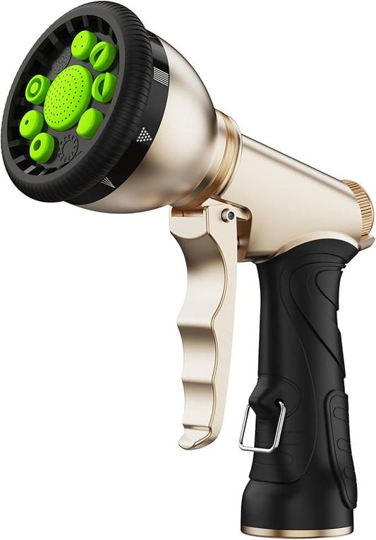 RAINPOINT Garden Hose Nozzle, 9 Spray Patterns Hose Sprayer Nozzle, Heavy Duty Metal Water Hose Nozzle, Adjustable Hand Sprayer, Watering Plants and Lawn, Pet Showering, Green