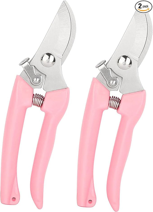 Garden Flower Shears Pruning Shears 6.9 inches Scissors Heavy Duty Plant Scissors for Cutting Flowers, Trimming Plants, Bonsai, Fruits Picking (Pink Handle 2pcs)