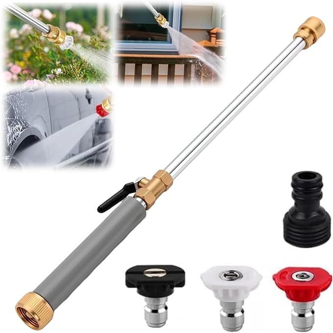 Jet Nozzle Power Washer for Garden Hose, 2026 Pressure Washer Wand with 3 Interchangeable Nozzles, Pressure Washer Nozzle for Car Washing Patio Garden Outdoor Cleaning (Grey Set)
