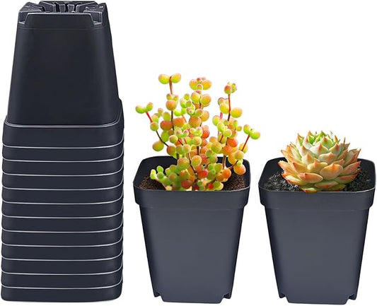 RooTrimmer Square Nursery Pots 3.54Inches 90 Pcs Seedling Flower Post Plastic Thick Seed Start Germination for Plant Propagation,Sturdy Suit for 1020 Trays(Black,3.54Inches,90Pcs)