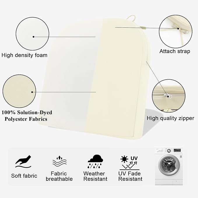 Topotdor Outdoor Chair Cushions for Patio Furniture,Waterproof Patio Chair Cushions Set of 2,Indoor/Outdoor Round Corner Chair Seat Cushion with Ties,18"x18"x3" Cream