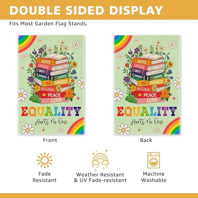 Equality Hurts No One Garden Flag, Funny LGBTQ Yard Sign for Outside, BLM Equality Social Justice Kindness Diversity Inclusion Civil Rights Banner for Bookworm, Pride Month Yard Outdoor Décor