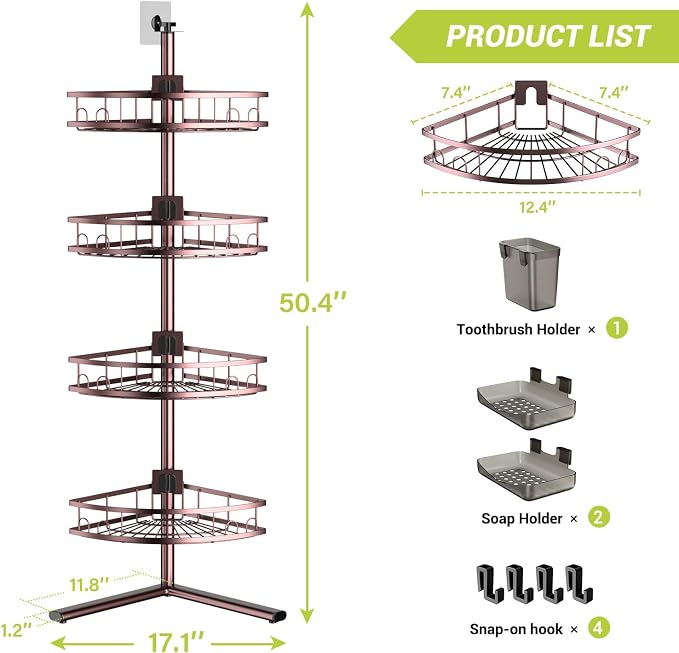 Standing Corner Shower Caddy - Rustproof Bathroom Shower Stand Shelf