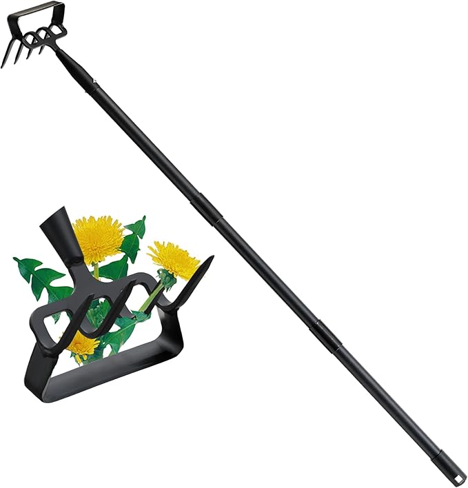 Garden Hoe and Cultivator Heavy Duty, Scuffle Loop Action Weeding Tool with Long Handle 30-50 Inch, Metal Weeder Scraper Stirrup Hoe Rake