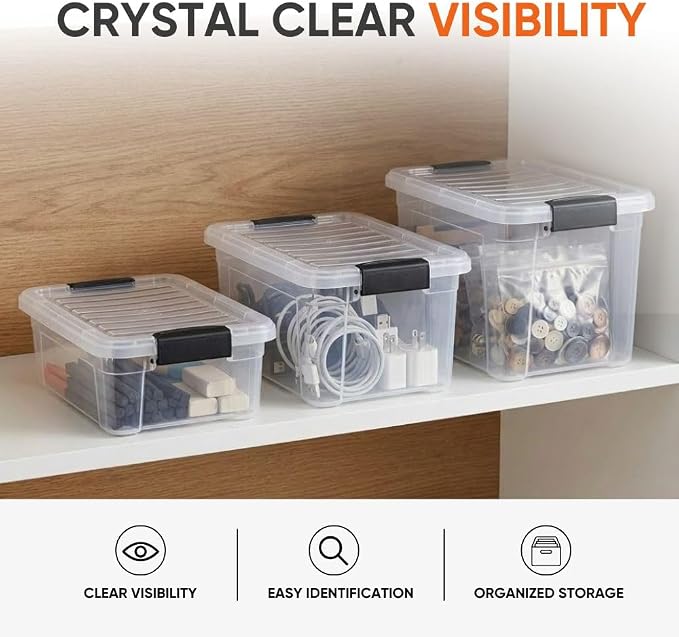 Superio 3.4 Quart Clear Plastic Storage Boxes with Lids, Stackable Organizer Containers, BPA-Free Storage Bins for Home, Office, School & Dorm, 10 Pack