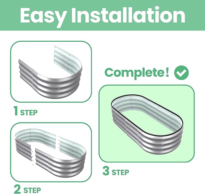4x2x1 ft Oval Galvanized Metal Raised Garden Beds, Thickened Rust-Proof Flower Beds, Outdoor Plant Planter Boxes(Silver, 2PCS)