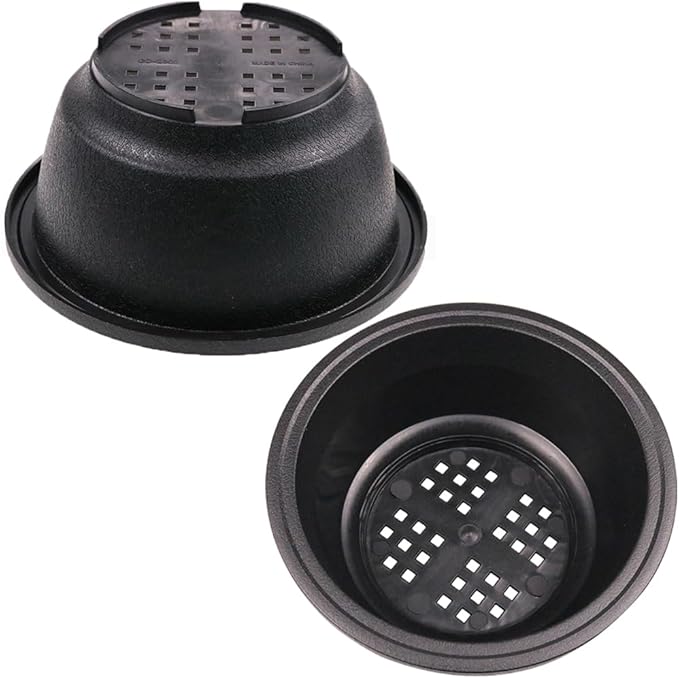 MUZHI 12PACK Matte Black Succulent Bonsai Round Planter Bowl Pot with Drainage, Plastic Cactus Flat Garden Plant Bowl Pots 6.3”