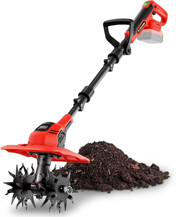 Cordless Tiller Cultivator 9-Inch Width 7-Inch Depth, Compatible with Milwaukee 18V, Battery Powered Garden Cultivator for Garden Flower beds, Tool Only-Battery & Charger not Included