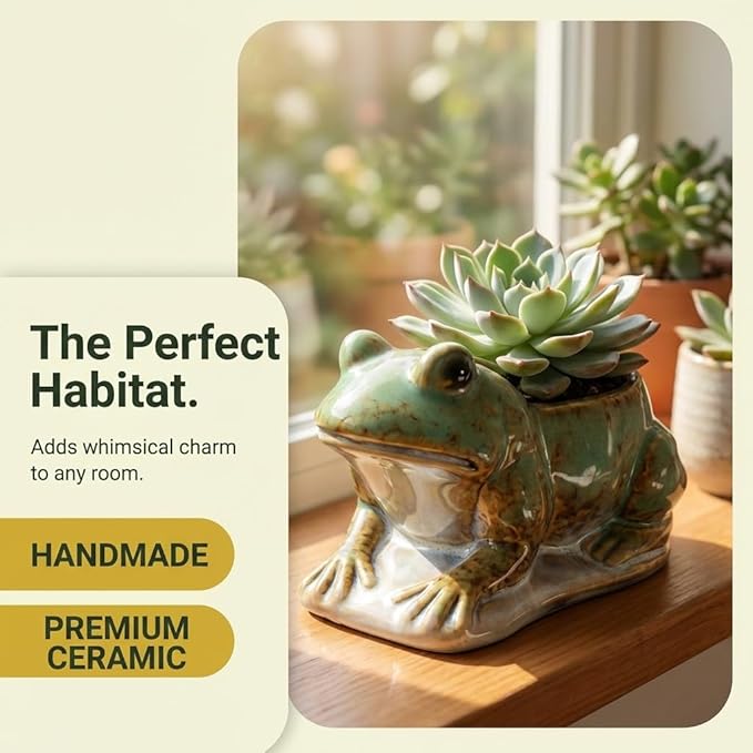 Hill's Park's 6.5" x 4" Frog Planter - Holds 3" Pot - Unique Animal Plant Pot for Indoor Outdoor Home Garden Decor