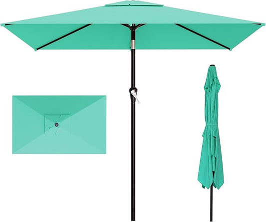 AreShark 6.5' x 10' Rectangular Patio Umbrellas for Outdoor, Outdoor Table Umbrella, Large Outdoor Patio Umbrellas with 6 Sturdy Ribs for Pool, Garden, Deck & Market (Aqua Sky)