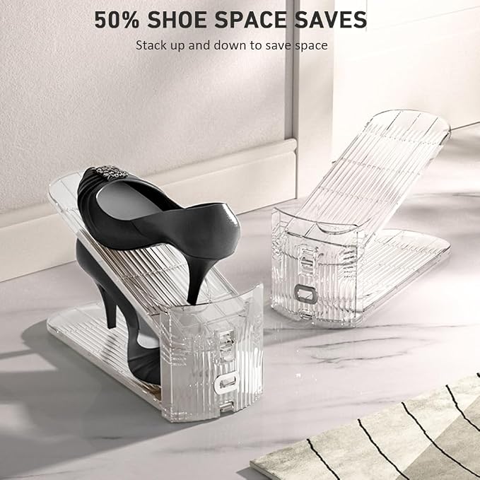 NVGSN 10Pack Clear Shoe Slot Organizer,Shoe Stacker,Storage Space Saver 50%