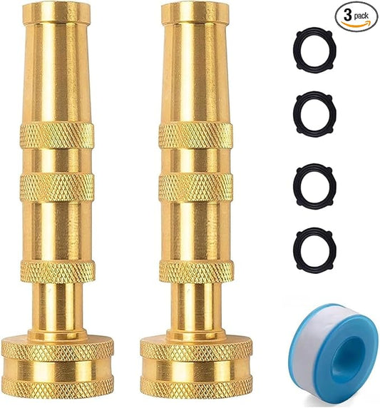 Brass Garden Hose Nozzle Bundle High-Pressure Heavy Duty Adjustable Spray 3/4" GHT for Patio Garden Hose Sprayer (2Packset)