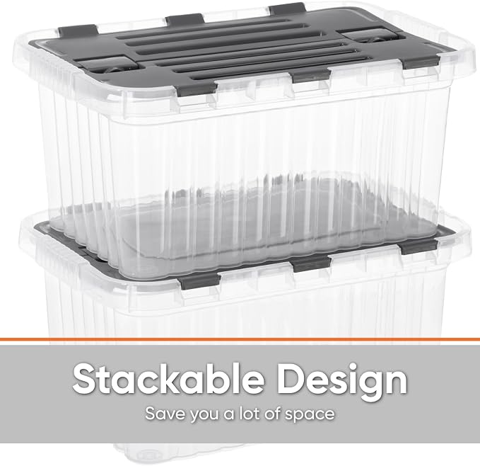 Superio 13 Gallon Hinged Lid Storage Tote; Stackable Storage Container with Lid (53 Quart, Bin with Hinged Lid)