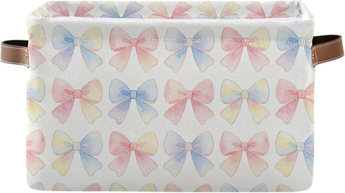 Pastel Watercolor Ribbon Seamless Canvas Storage Basket Fabric Storage Bin Collapsible Canvas Basket Organizers and Storage Containers for Bedroom Nursery Toys Clothes