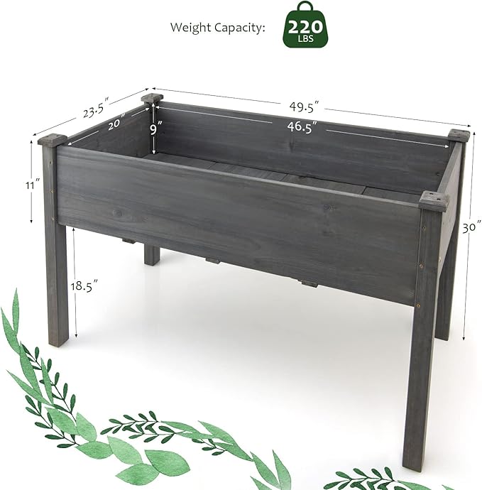 S AFSTAR Raised Garden Beds, 2 Pieces Elevated Wooden Planter Box, 48”L x 22”W x 30”H, Outdoor Gardening Planting Bed for Vegetables, Flowers & Herbs Grow, Great for Backyard, Patio, Lawn (Gray)