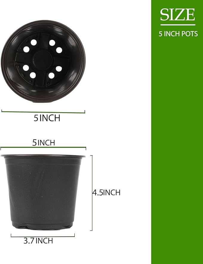 100 Packs 4 5 6 Inch Nursery Pots, Plastic Nursery Pots for Plants with Drainage Holes, Seed Starting Garden Pots of Flower Plant Container for Succulents, Transplanting (100, 5 Inch)