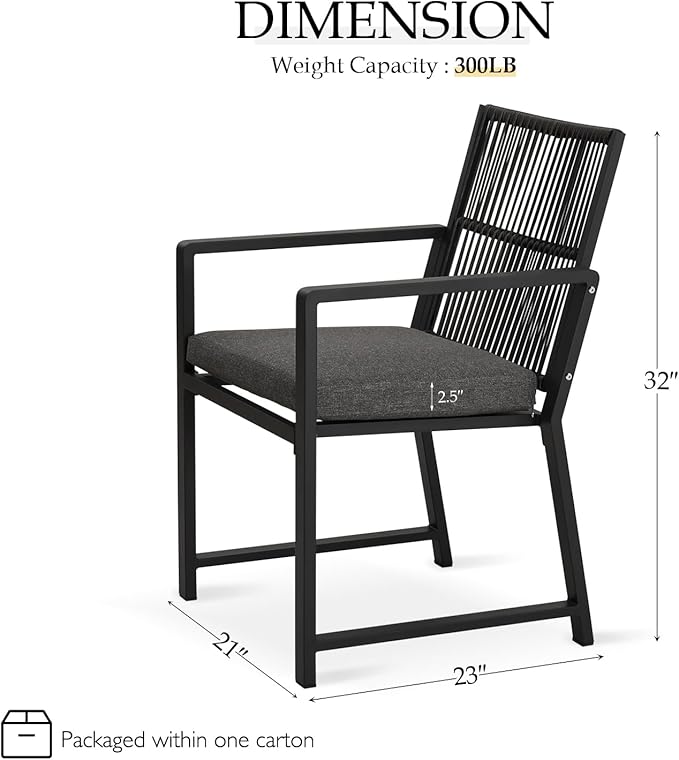 Outdoor Patio Wicker Rattan Dining Chairs, Heavy-Duty Wrought Iron Frame Supports 300lbs, Ergonomic Backrest, Detachable Breathable Cushion, for Garden & Porch, Black, Set of 8