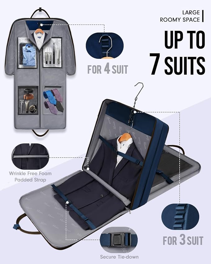 MATEIN Suit Bag Travel, Large Travel Garment Bag Up to 7 Suits with Strap