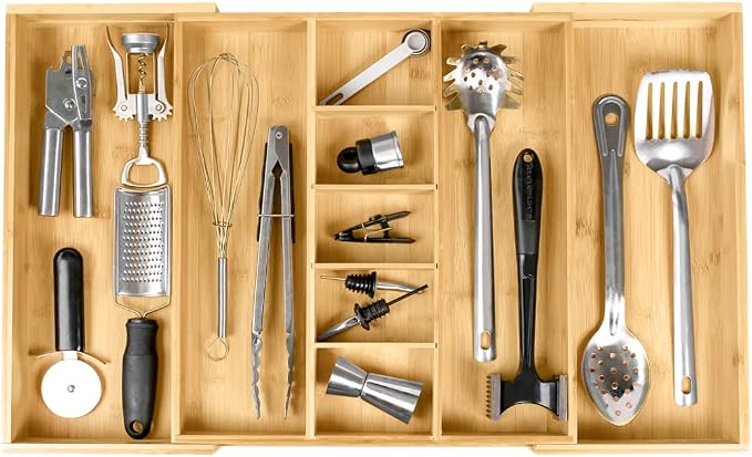 KitchenEdge Utensil & Junk Drawer Organizer, 16-28 in, Bamboo