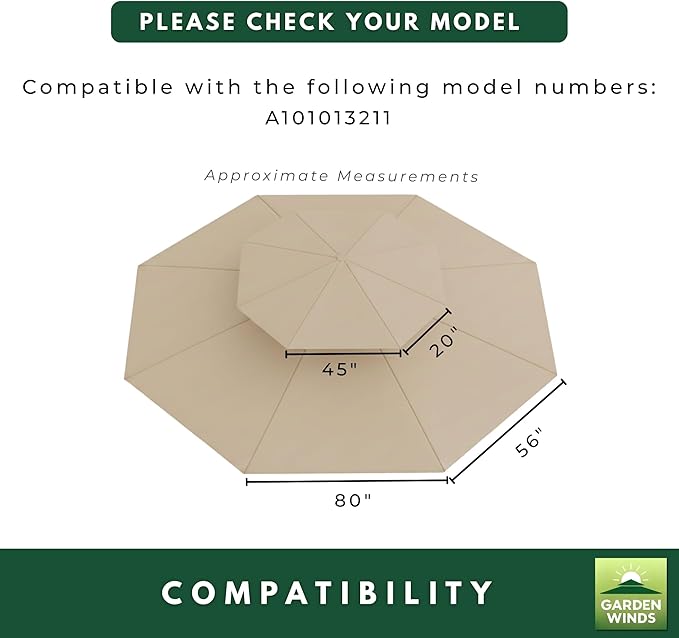 Garden Winds Reinforced Replacement Canopy Top Cover Compatible with The Wilson & Fisher Jefferies 10' x 12' Gazebo - Classic Sand, Riplock 350