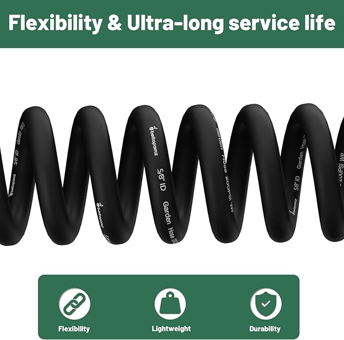 Beitopamz Garden Hose 50 ft x 5/8 in Heavy Duty Water Hose, Flexible and Durable, Lightweight Rubber Hybrid Hose, Leak-Free Connections, Male to Female 3/4'' Brass Fittings for Patio, Lawn, Black