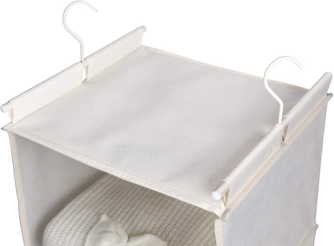 MAX Houser 4-Shelf Hanging Closet Organizer, Space Saver, Cloth Hanging Shelves with 2 Side Pockets, Foldable (Beige) | Foldable Fabric Hanging Shelves for Closet, Cloth Hanging Shelves with 2 sturdy hanging hooks, Small Space Saver