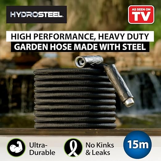 Hydrosteel 50 Ft Garden Hose, 304 Stainless Steel Metal Water Hose 50Ft, Ultra Durable Flexible Lightweight Crush Resistant Fittings Kink & Tangle Free 5/8” Inner Diameter, 500 PSI AS SEEN ON TV
