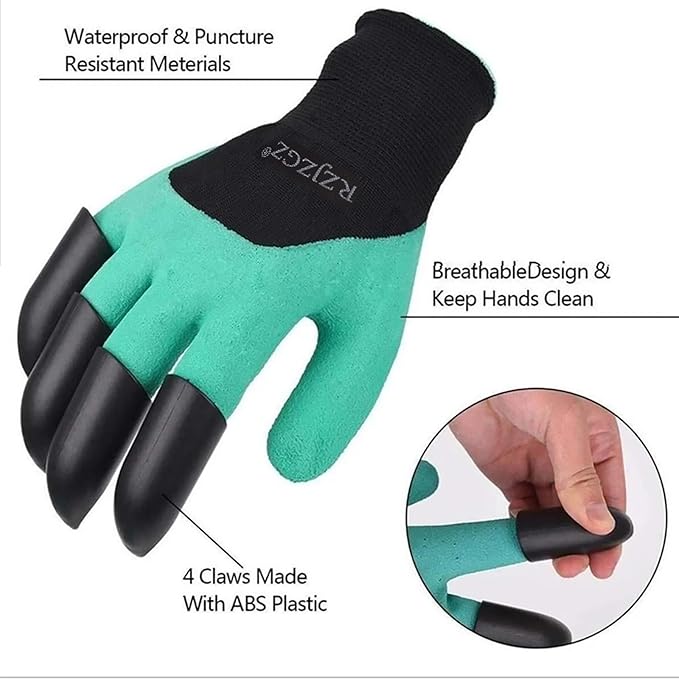 RZJZGZ 2 Pairs Garden Gloves with Claws for Women and Men Both Hands Gardening Work Gloves Garden Gloves Yard Work Safe Gloves for Easy Digging Planting