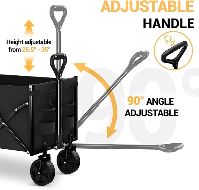 Lightweight Folding Wagon with Extended Tailgate, Large Capacity Collapsible Grocery Cart, Heavy Duty Foldable Shopping Carts, All-Terrain Outdoor Utility Carts for Camping, Sports, Garden, 4.5 Cu Ft