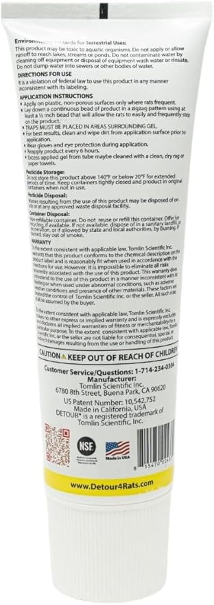 Detour Rat Repellent Gel Professional Grade Rat Mice Repellent 8 oz Squeeze Tube NSF-Approved for Food Preparation Areas Protects Car Engine Wires & Outdoor Grills from Rodents